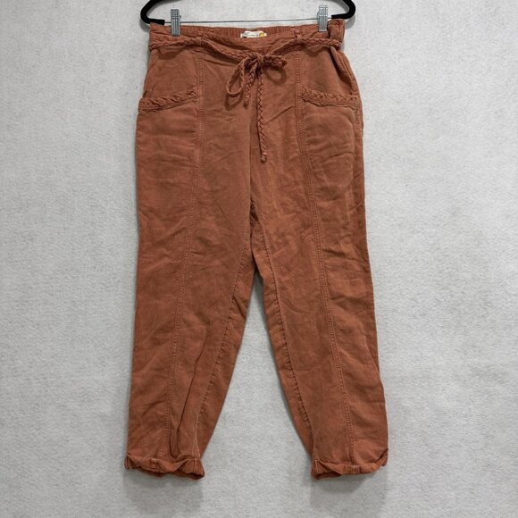 C&C California Pants Womens Medium Rust Linen Lyocell Jogger Drawstring Cuffed - Picture 1 of 9